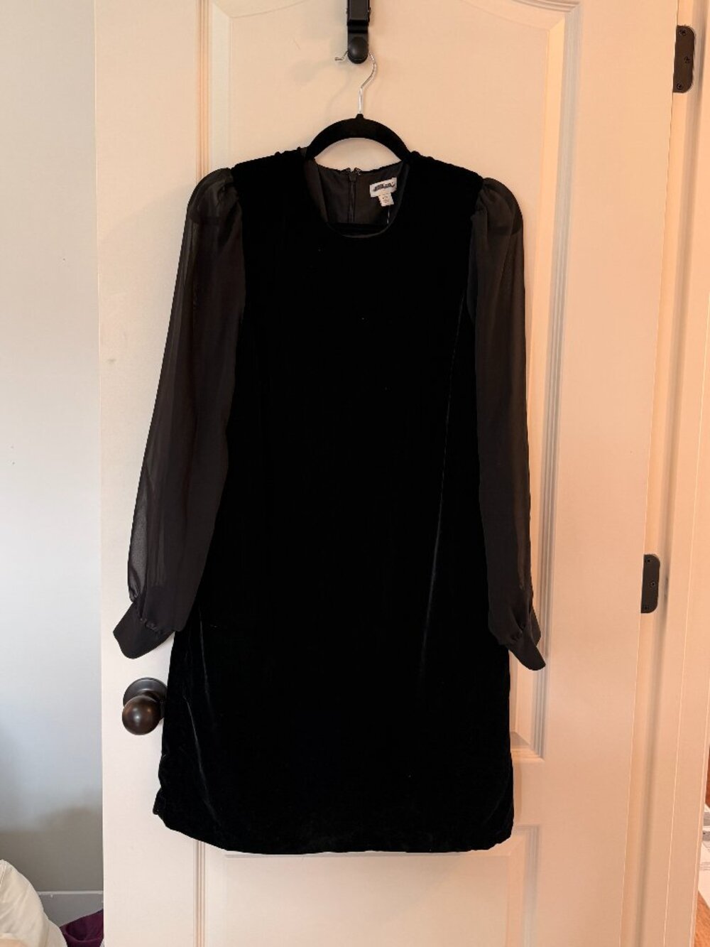 J.Crew Factory Black Velvet Sheer Sleeve Dress Size 10 NWT